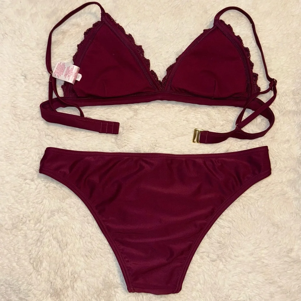 Women's Burgundy Knit Bikini Set - Picture 2 of 3